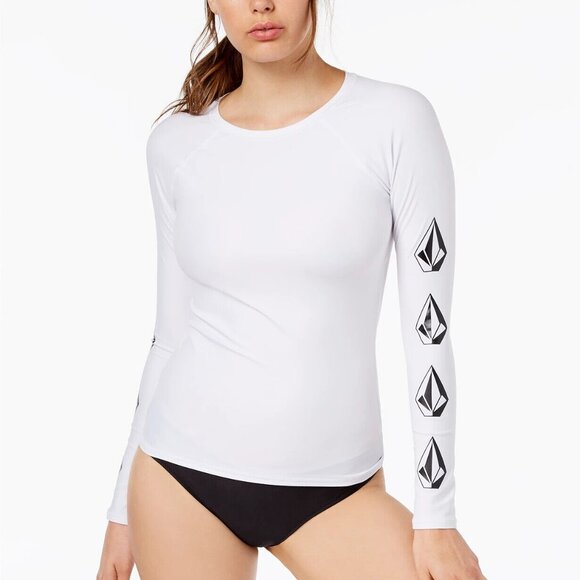 NWT! Volcom White Long Sleeve Swimsuit Cover Up Rash Guard Shirt NEW! - Picture 1 of 3